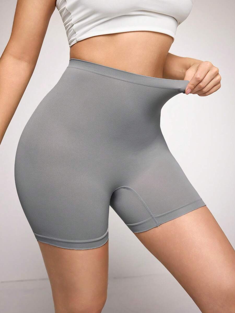 SuitURBody Quần short an toàn liền mạch cạp cao màu trơn tối giản - Xám - Xem 1