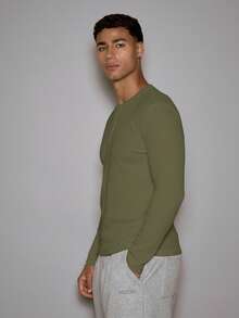 Musero Waffle Knit Front Popper Long Sleeve Top Layering Autumn Winter