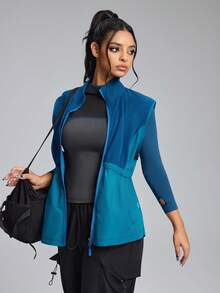 Innovista 女士浅绿色柔软抓绒拼接前拉链长袖休闲运动套装毛衣T恤，时尚可拆卸袖子保暖卫衣，适合登山、运动、滑雪服、日常运动、高强度间歇训练、舒适运动、有氧运动、跑步、骑行、CrossFit户外锻炼 - 藍色 - 查看 17