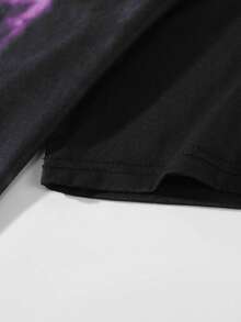 ROMWE MEN Grunge Punk Áo thun nam cổ tròn tay ngắn in họa tiết xương, thời trang mùa hè - màu đen - Xem 4