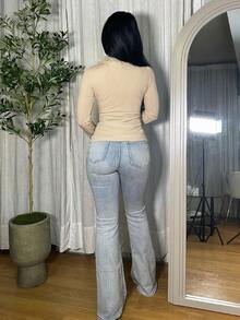 Vassilux Cardigan tricoté à col en V avec franges, kaki avec lien, top chic pour la superposition automne/hiver pour femmes - Kaki - Voir 2