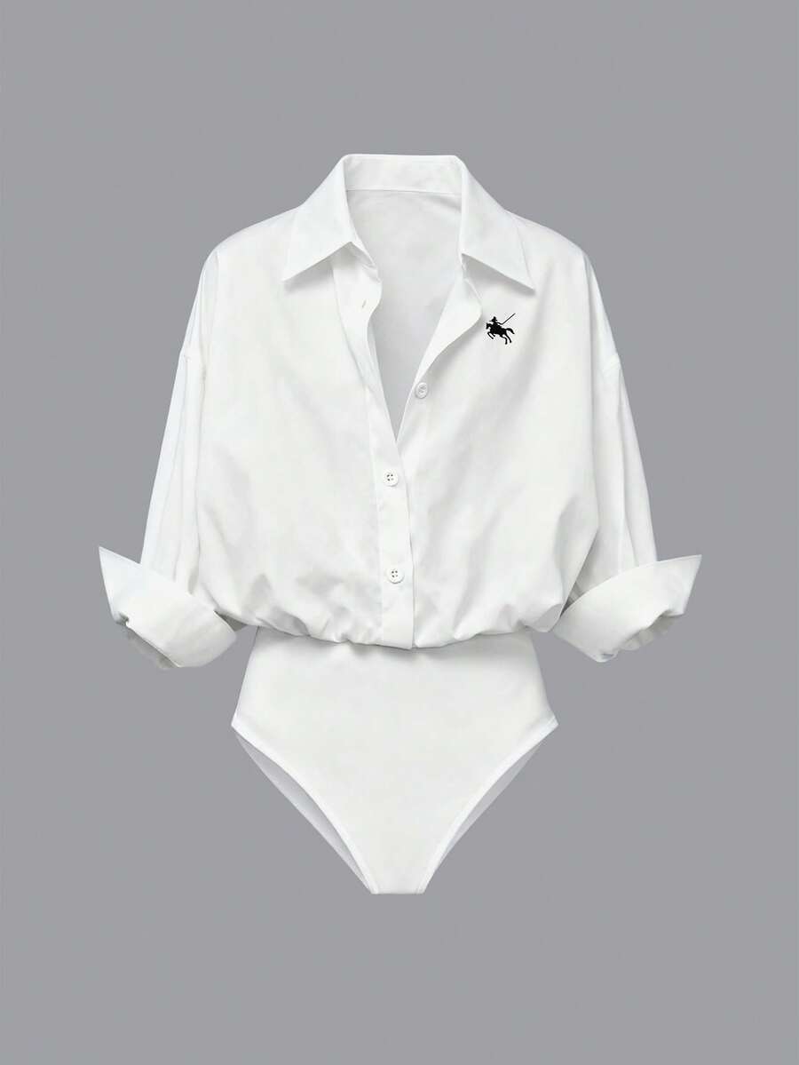 Airaco 女式休闲宽松开襟印花长袖衬衫紧身衣