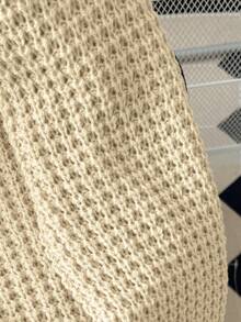 Franclia 女士休闲翻领荷叶边肩部长袖宽松针织开衫，简约纯色大码，适合秋季穿着，女士纽扣针织开衫，女士毛衣，女士针织衫 - 卡其色 - 查看 7