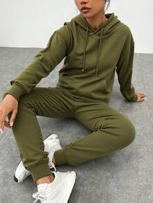Women Two-Piece Outfits - Army Green - View 2