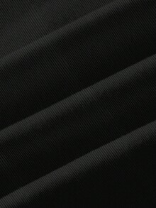 SHEIN LUNE Women's Crew Neck Long Sleeve Solid Ribbed Casual Shift Mini Dress Long Sleeve Black Dress,Casual - Black - View 3