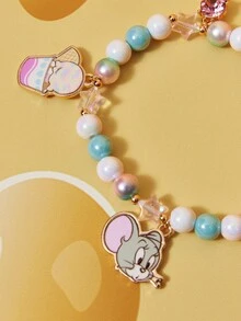 TOM & JERRY X SHEIN 1件装 女士时尚卡通元素休闲可爱串珠手链 - 金色 - 查看 3