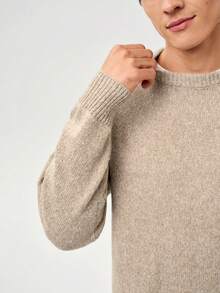 RONVEXI Men's Casual Everyday Commute Simple Solid Color Drop Shoulder Loose Knit Sweater, Autumn/Winter, Long Sleeve Top - Khaki - View 2