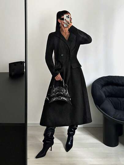 StreetHx Streetwear Women's Black Long Slim Fit Woolen Coat, Fashionable Outerwear For Autumn/Winter