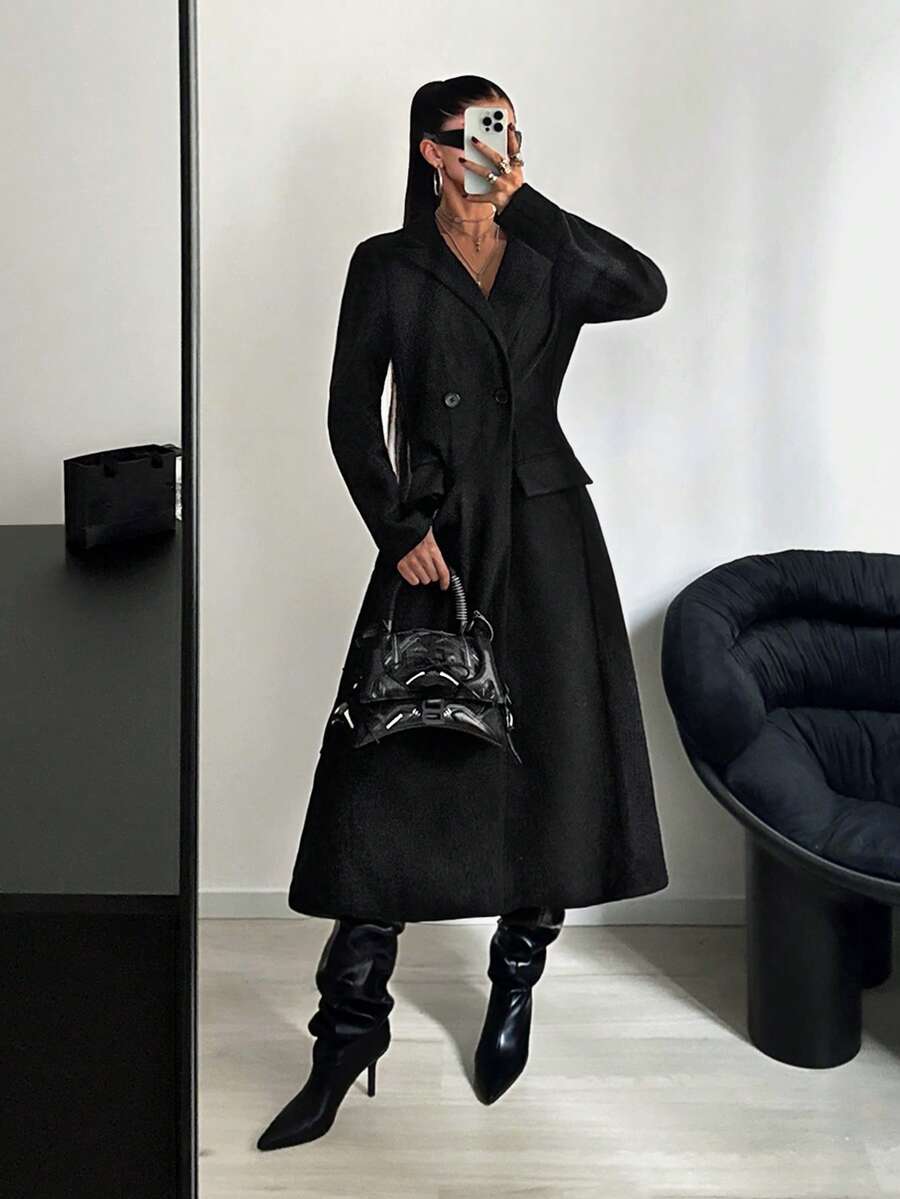 StreetHx Streetwear Women's Black Long Slim Fit Woolen Coat, Fashionable Outerwear For Autumn/Winter - Black - View 1