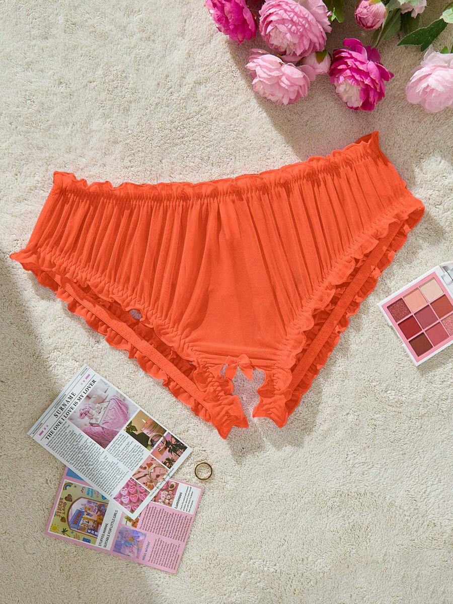 PetitDoll Lencería de talla grande, linda y dulce, con volantes multicapa y sin entrepierna, con moño - Naranja - Ver 1