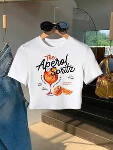 INAWLY Cocktail Print T-Shirt For Summer Casual Wear Graphic Tees Women Tops - White - View 1