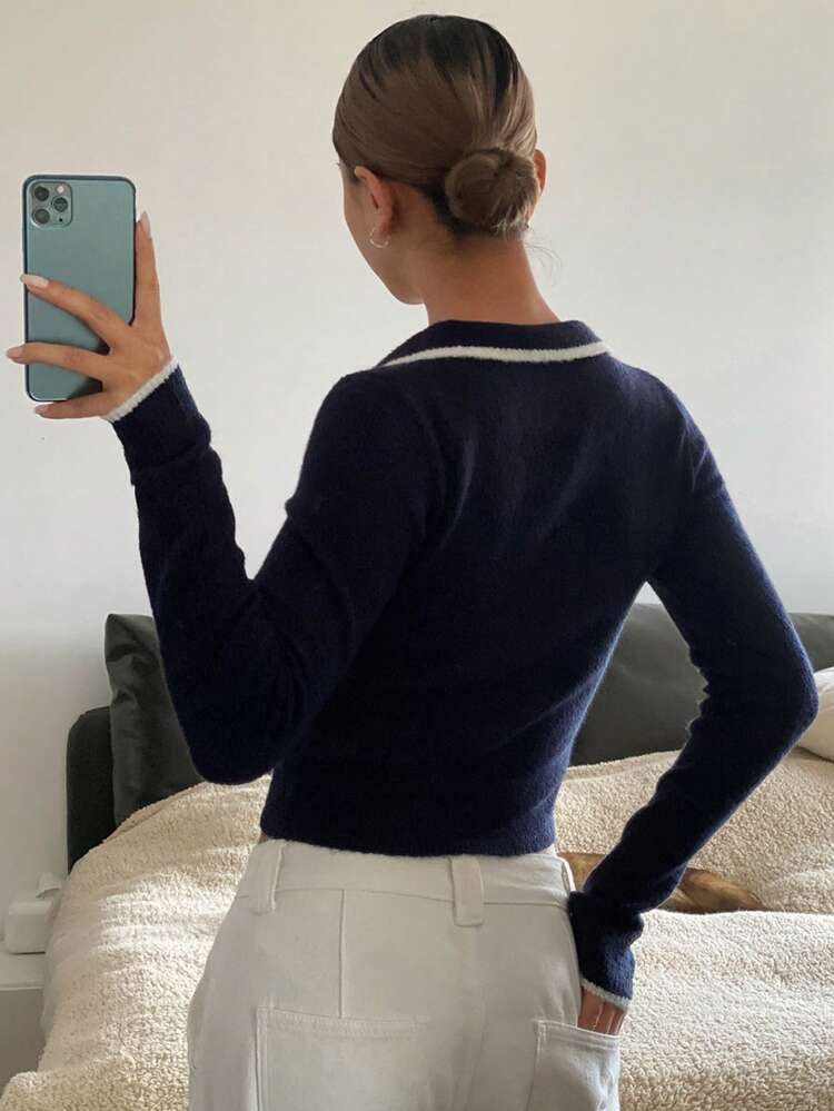 Women's Casual Colorblock Trim Sweater, Autumn/Winter