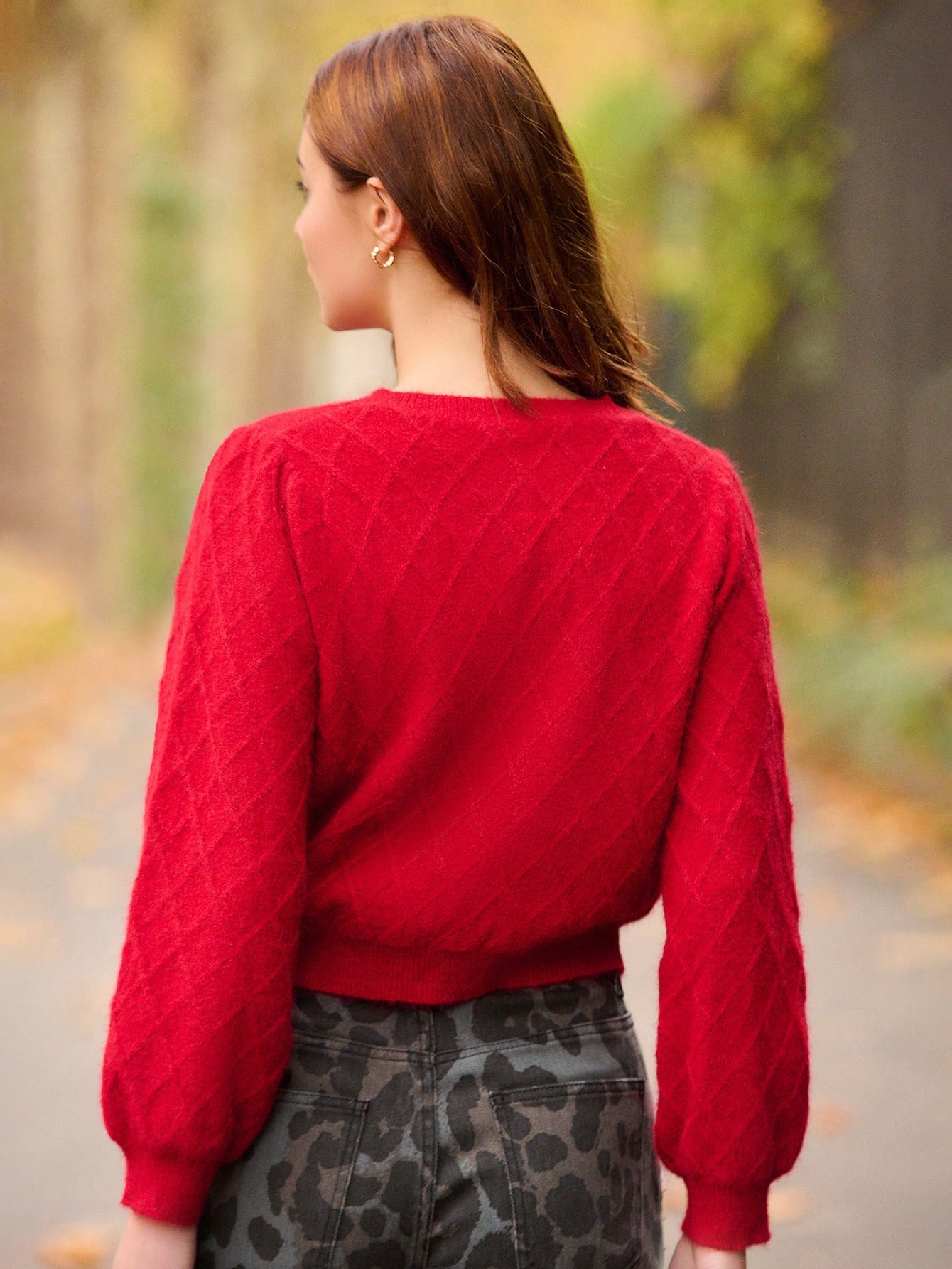 Damski jednokolorowy kardigan z okrągłym dekoltem i długim rękawem, swobodny, dzianinowy, jesień/zima