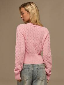 Glamine Áo khoác cardigan dệt kim xoắn tay dài cài một hàng khuy đơn giản dành cho nữ, Thu/Đông - Hồng - Xem 6