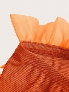 Aveloria Rosie Ruffle Trim Mesh Overlay Top Cute Funny Shirts Orange Top - Burnt Orange - View 3