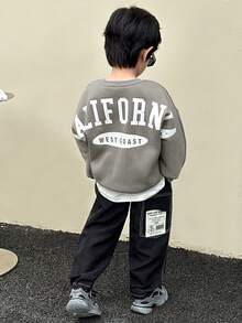 SHEIN 2 pezzi Set di felpa a maniche lunghe con grafica di grandi lettere in stile coreano casual di strada e pantaloni a vita elastica di colore unito, adatto per il ritorno a scuola, compleanni, festa di nascità, feste di vacanza, autunno/inverno - Grigio - Visualizzare 6