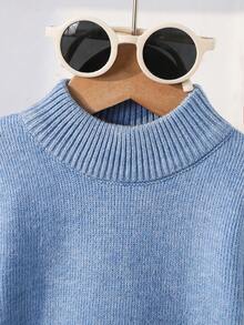 SHEIN 男婴/女婴卡其色休闲简约高领毛衣，秋冬季