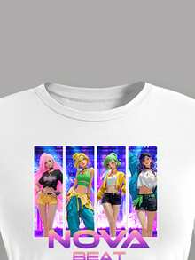 Sparklyn 2pcs/Set KPOP Girl Group Print Top & Fashionable Digital Print Straight Leg Cargo Pants Set, Stylish Casual Streetwear - Multicolor - View 4