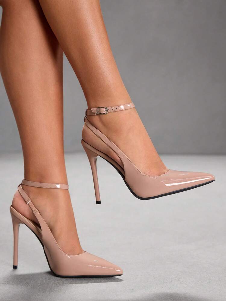 CUCCOO SZL Women's Pointed Toe Stiletto High Heel Sexy Party Evening Ankle Strap Backless Pumps For Christmas Valentine's Day Spring Shoes