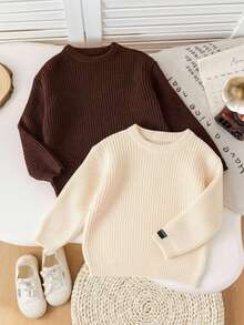 SHEIN 2件套男婴宽松休闲舒适圆领套头毛衣 - 彩色 - 查看 4