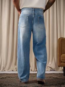 RivetRise Quần Jeans Nam Kiểu Dáng Đơn Giản Màu Trơn Hàng Ngày, Quần Jeans Trơn Dài Rộng Màu Xanh Nhạt Quần Cargo Jeans, Dành Cho Chồng, Quà Tặng Bạn Trai - Màu xanh lam - Xem 2