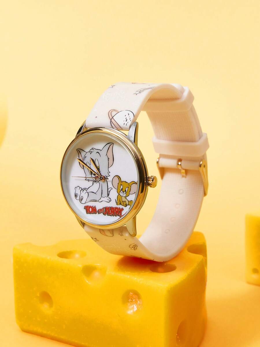 TOM & JERRY X SHEIN Reloj de dibujos animados lindo - Accesorio de moda de estilo juguetón - Rosa - Ver 1