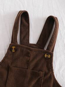 SHEIN 2 件套男婴休闲条纹长袖 T 恤和灯芯绒连体裤套装，时尚百搭，适合日常穿着，适合秋冬季幼儿穿着舒适 - 咖啡棕 - 查看 6