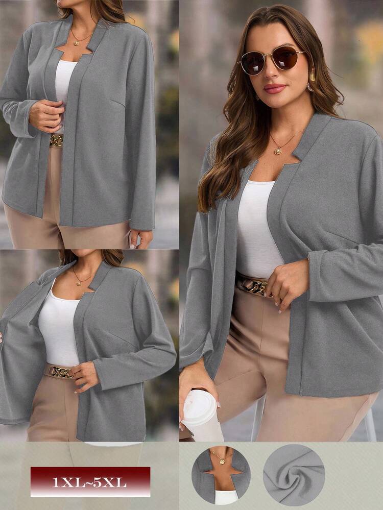 Plus Size Women's Solid Color Long Sleeve Open Front Casual Blazer