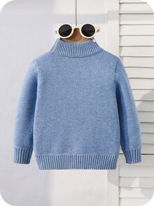 SHEIN 男婴/女婴卡其色休闲简约高领毛衣，秋冬季