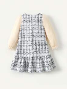 Maija Kids Young Girl Tweed Black & White Plaid Round Neck Long Sleeve Casual 2 In 1 Dress - Multicolor - View 2
