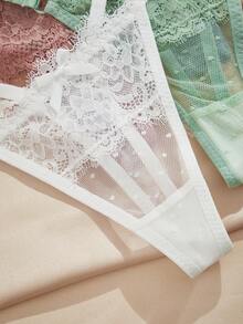 Charlaine 7pcs/Pack Women's Solid Color Bow Decor Sexy Lace Low-Rise Thong Panties - Multicolor - View 5