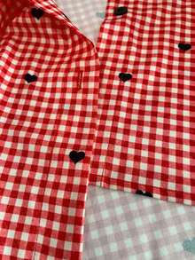 INAWLY Women's Plaid Heart Print Long Sleeve Single-Breasted Casual Shirt - Multicolor - View 6