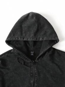 ROMWE MEN Street Life 男士拉链前袋休闲连帽卫衣 - 黑色 - 查看 3