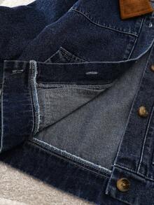 Genkimix Kids 男童牛仔拼接灯芯绒宽松短款夹克 - 藍色 - 查看 7