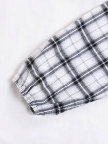 2件套女童优雅经典格子弹力腰裤，百搭舒适家居服/睡衣套装