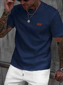 Manfinity CasualCool Áo thun nam tay ngắn cổ bẻ dệt jacquard mùa hè, món quà tuyệt vời cho bạn trai hoặc chồng, rất phù hợp để mặc hàng ngày vào mùa hè, thích hợp cho kỳ nghỉ biển, kiểu dáng thời trang và đa năng. Áo thun nam màu xanh navy, áo thun nam mùa hè, áo thun nam thường ngày màu xanh navy. - Xanh đậm - Xem 3