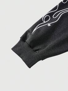 ROMWE MEN Street Life Men's Casual Letter Print Fleece Fluffy Collar Hoodie Sweatshirt, Autumn/Winter - Black - View 3