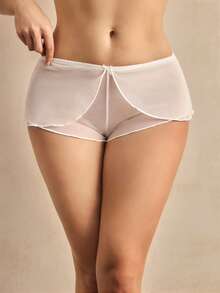 SHEIN Quần lót nữ kiểu Pháp họa tiết hoa xếp nếp lưới trắng thanh lịch lãng mạn, kỳ nghỉ - trắng - Xem 5