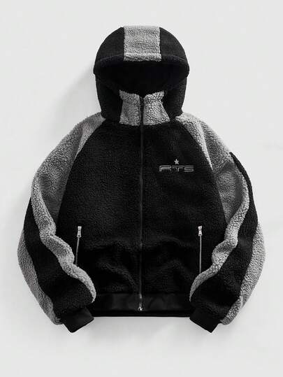 Street Life Men's Casual Zip-Up Contrast Color Sherpa Jacket, Autumn/Winter