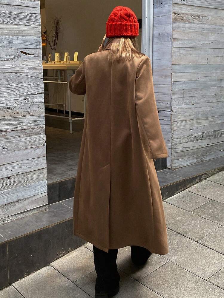 Women's Solid Color Lapel Neck Long Sleeve Double-Breasted Casual Regular Jacket, Autumn Women Coats