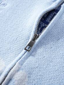 ROMWE MEN Prep Jersey de punto jacquard para hombre, corte holgado, manga larga - Celeste - Ver 6