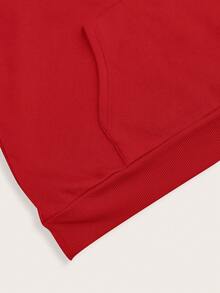 SHEIN EZwear 红色休闲简约宽松女式长袖卫衣，带口袋，适合新年派对 - 紅色 - 查看 4