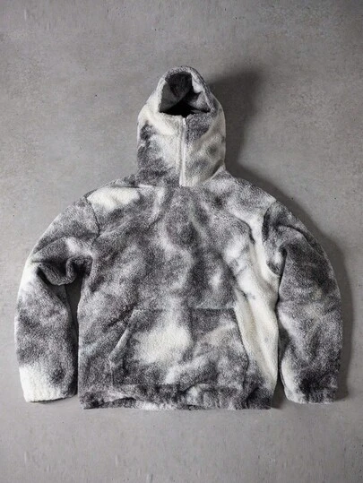 PAVTROS Manfinity Streetrush Men's Casual Loose Fit Warm Fleece Hoodie, Autumn/Winter Fuzzy Tie Dye Hoodie, Long Sleeve Top