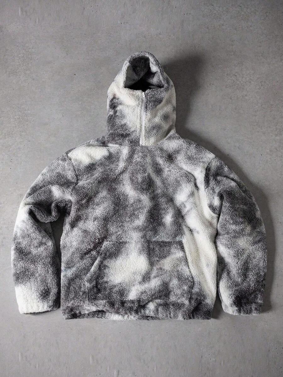 PAVTROS Manfinity Streetrush Men's Casual Loose Fit Warm Fleece Hoodie, Autumn/Winter Fuzzy Tie Dye Hoodie, Long Sleeve Top - Multicolor - View 1