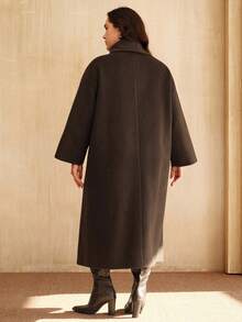 Anewsta Plus Size Women's High-End Elegant Stand Collar Loose Mid-Length Dark Overcoat, Suitable For Fall, Winter, Spring, New Year, Party, Wedding, Elegant, Chic, Stylish, Casual, Work, Going Out, Formal, Christmas - Coffee Brown - View 3