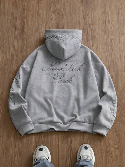 SWAVVY 男士字母刺绣长袖口袋休闲连帽衫，秋冬款