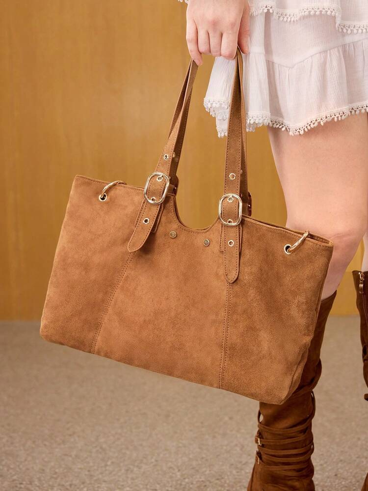 MOTF PREMIUM WOMEN'S SUEDETTE BROWN CASUAL TOTE BAG FOR COMMUTE - Brown - View 7