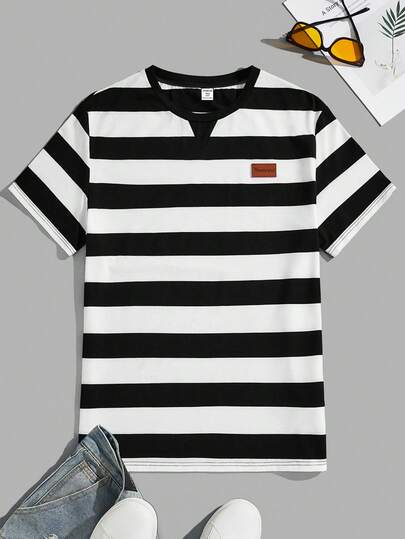 SHEIN Teen Boys Casual Loose Comfortable Versatile Striped Short Sleeve Top