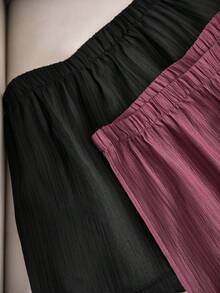 CosyJoli Conjunto de 2 piezas de shorts casuales con textura en negro y rojo rosa para mujer de talla grande, ideal para la primavera - Multicolor - Ver 4