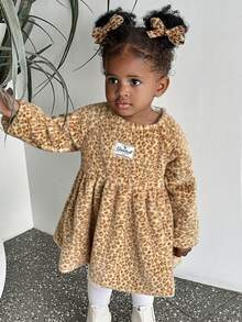 SHEIN Baby Girls' Fashionable Cute Leopard Print Dress,Christmas Family Gathering - Pink - View 7